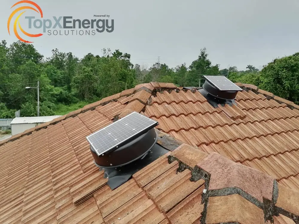 Dual Solar Roof Ventilator Installation on Concrete Clay Tile Roof
